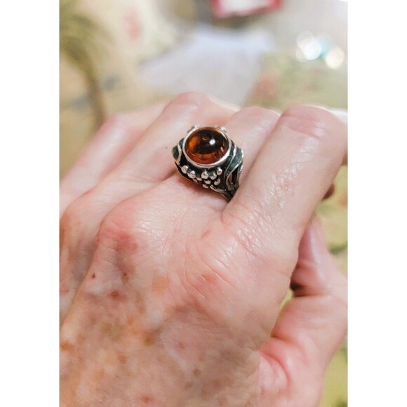 Artisan crafted Amber gemstone cabochon Ring  Sterling Silver 925 Vintage 7.75-8 - Picture 3 of 14